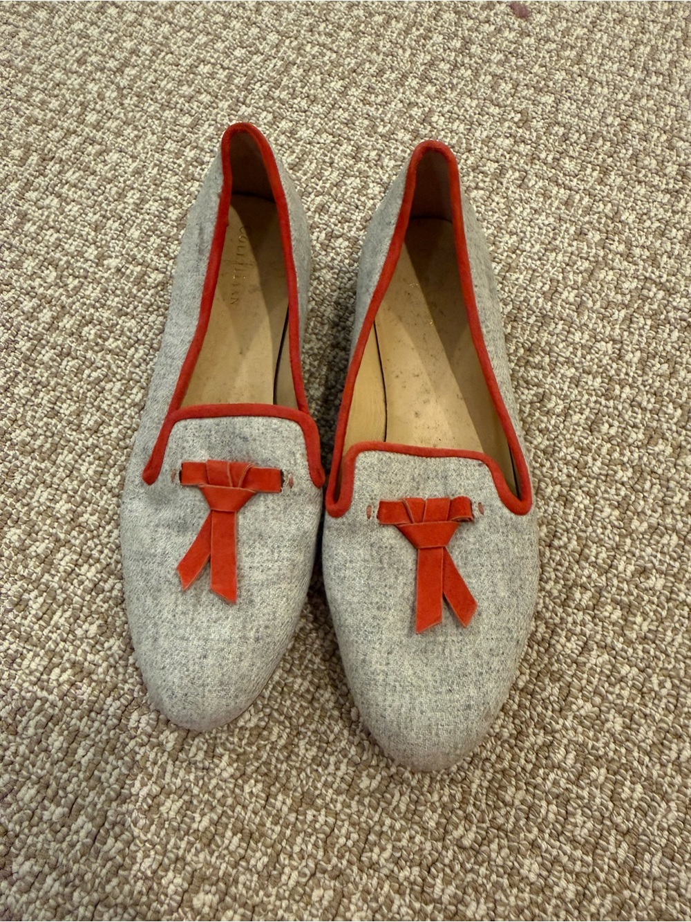 Cole Haan Gray Wool Loafers with Red Trim and Tassel
